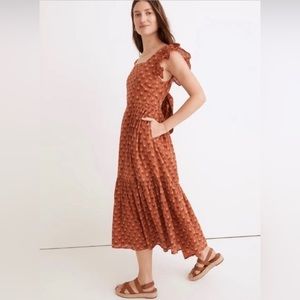 Madewell Ruffle-Strap Tiered Midi Dress in Wild Calendula XL